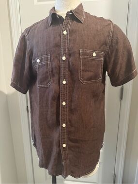 Daniel Cremieux Men’s Brown Short-Sleeve Linen Shirt Size Medium